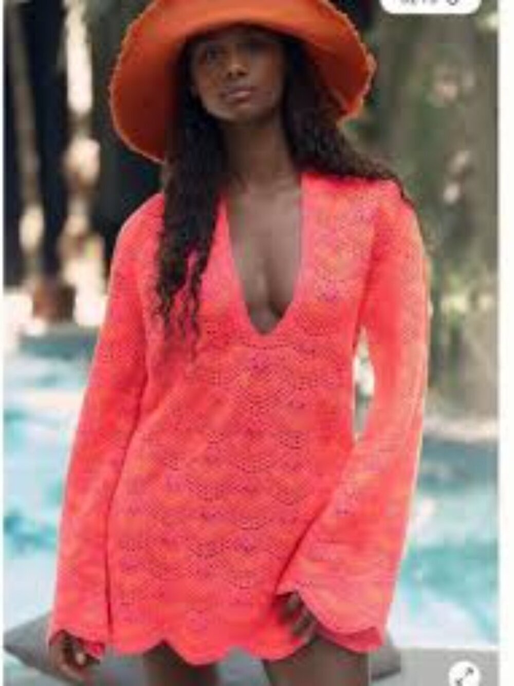 Celandine for ANthropologie   Orange Open-Knit V-Neck Tunic, Size M/L EUC